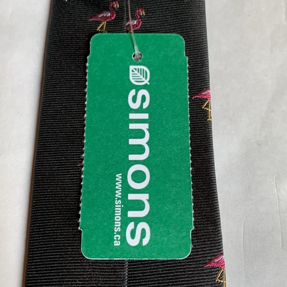 Le 31 Simons - black with pink flamingo narrow silk tie. - Picture 10 of 10